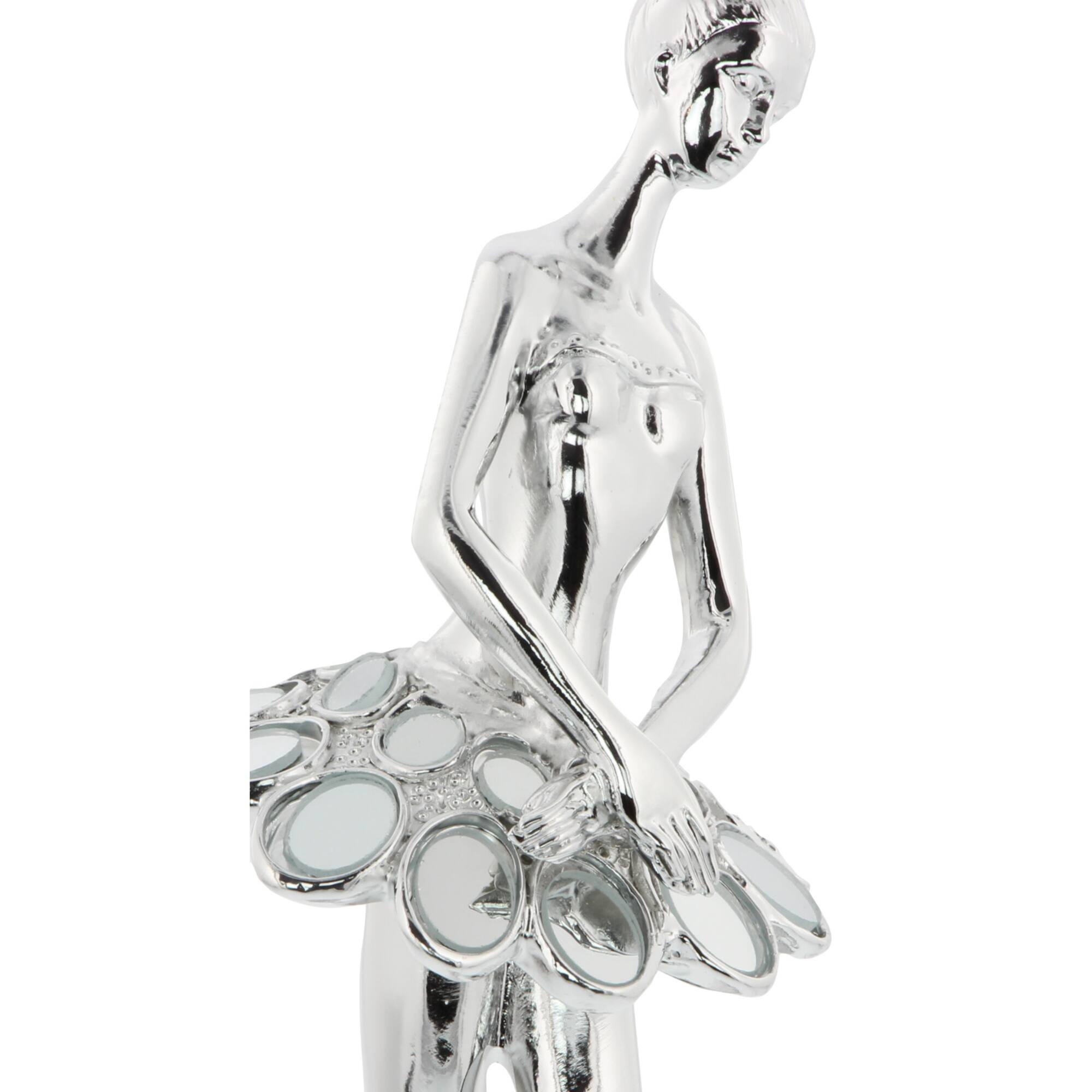 Set of 3 Silver Polystone Modern Dancer Sculpture, 14", 14", 12"
